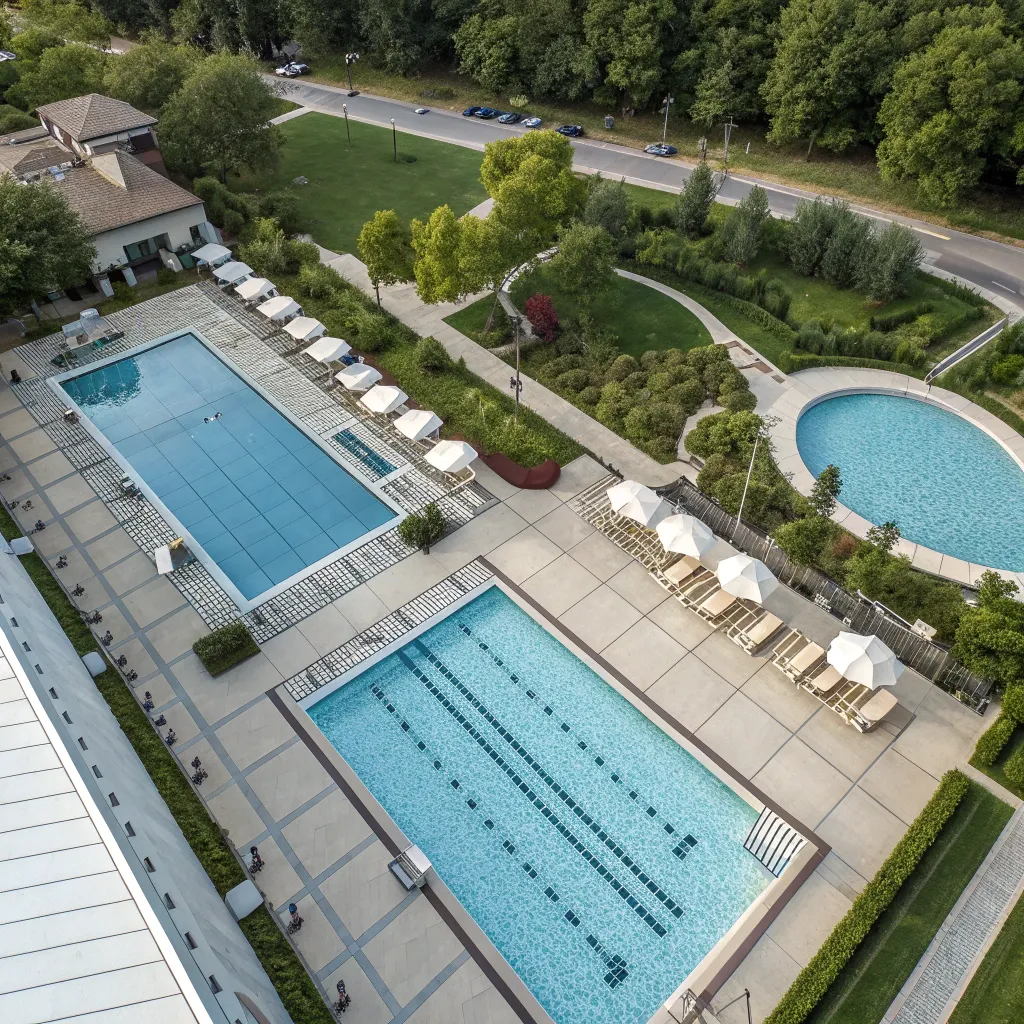 A top-view of VARANTHOL's swimming pool facility